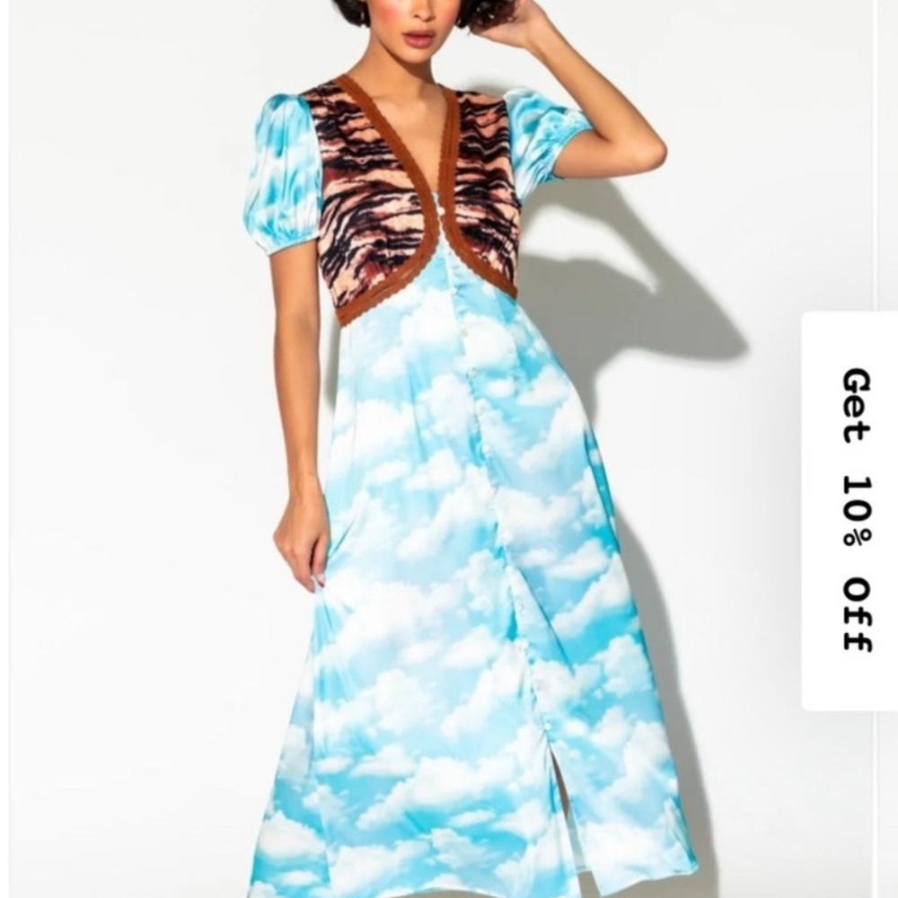 NWT Dressed in LA LA Sky Blue and Brown Women's Dress